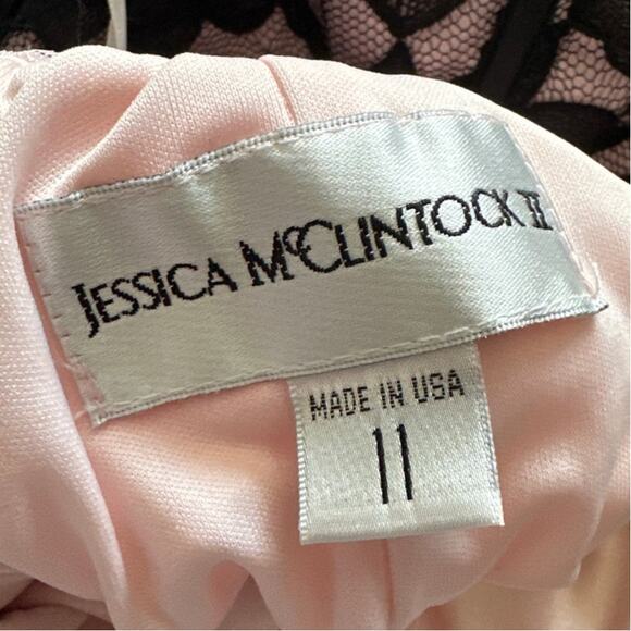Jessica McClintock Pink Black Lace Strapless Formal Gown Dress Maxi Evening Prom - Picture 7 of 8